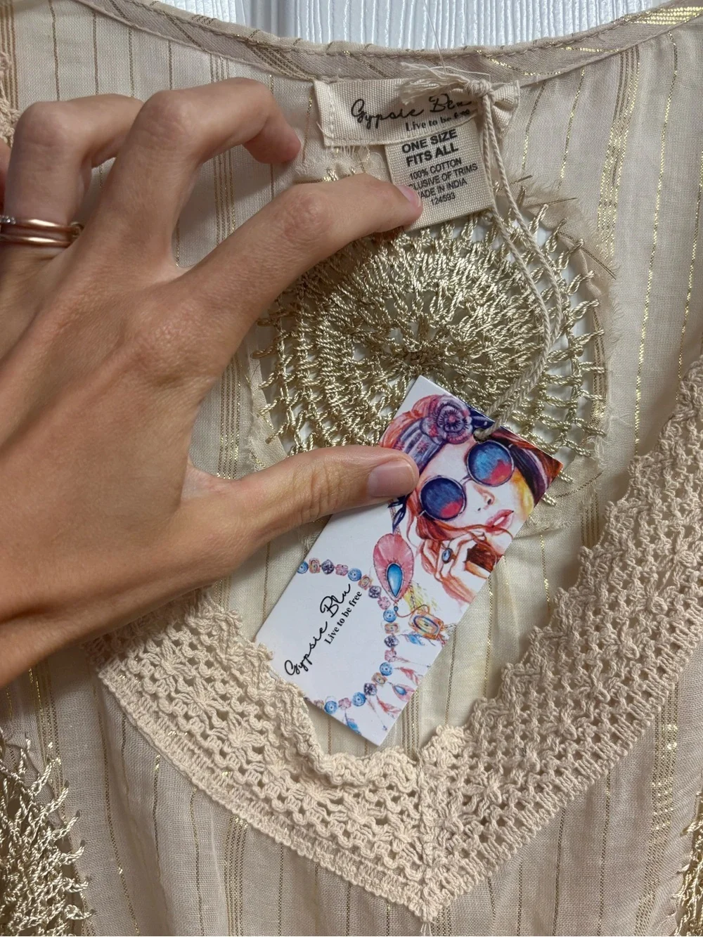 NWT Gypsy Blu Embroidered Beach/Swim Cover-Up W/ Drawstring & Shimmer One Size